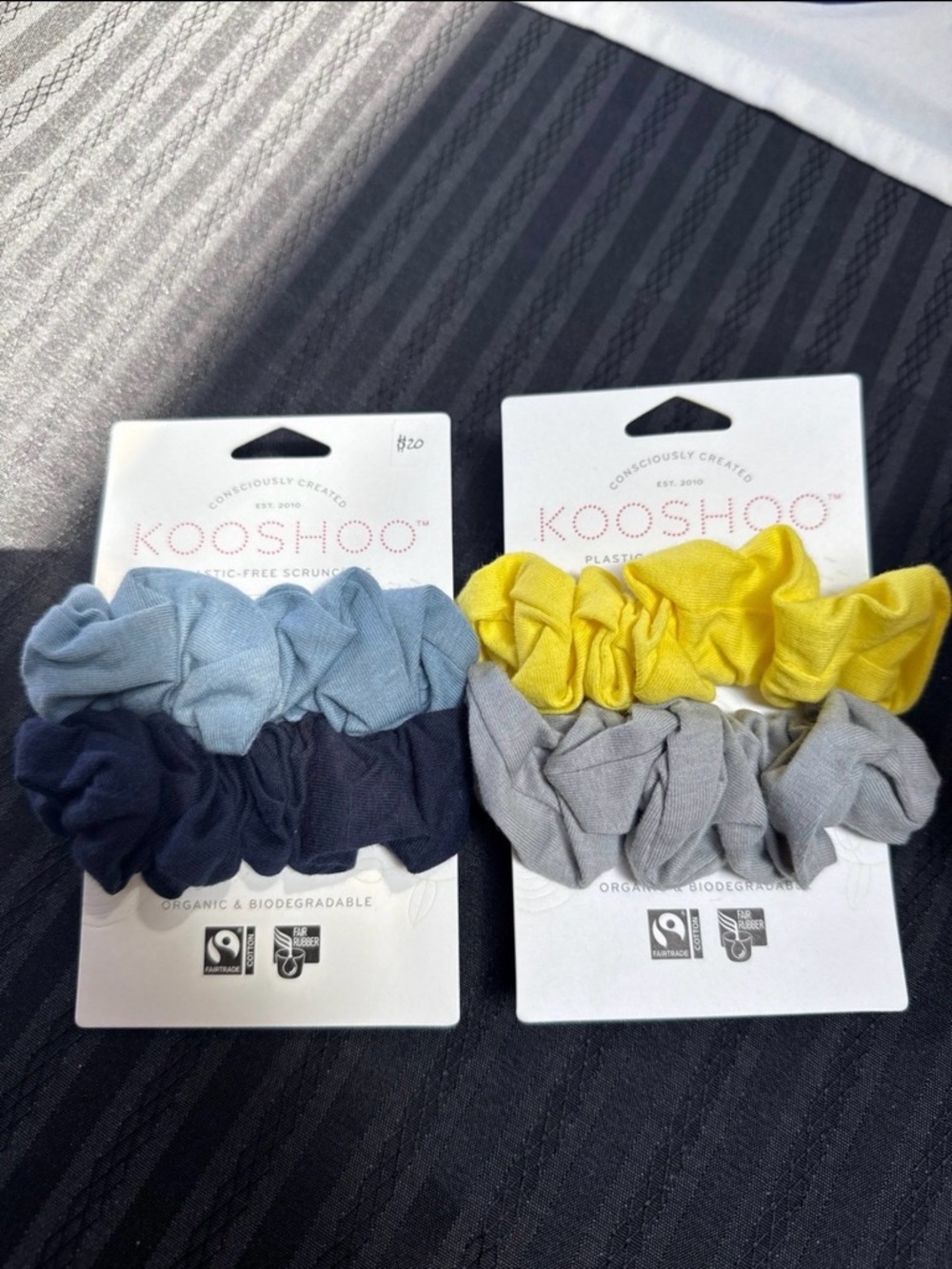 Set of Scrunchies – Yellow, Light Gray, Navy & Light Blue